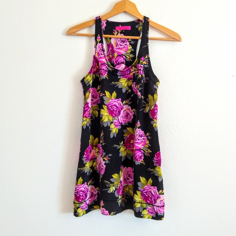 100% Silk Betsey Johnson Floral Racerback Tunic Top